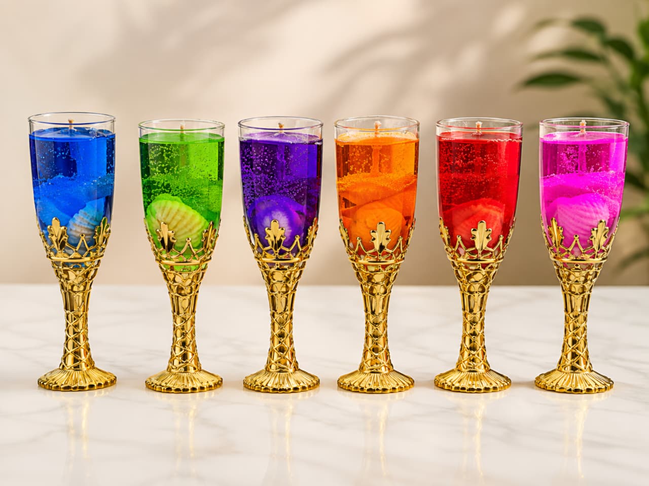 Vallums gold goblet candle collection in jewel tones