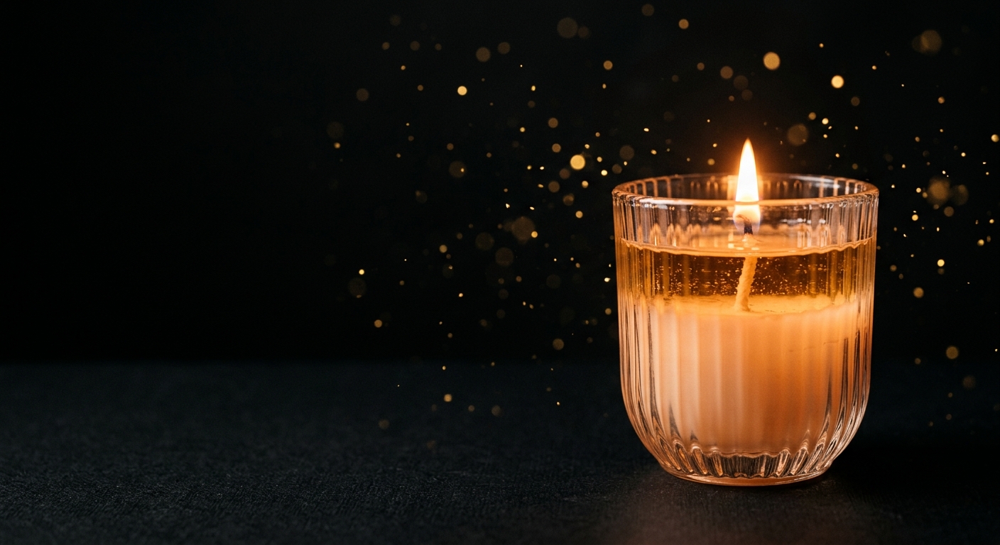 Vallums signature candle glowing in the dark